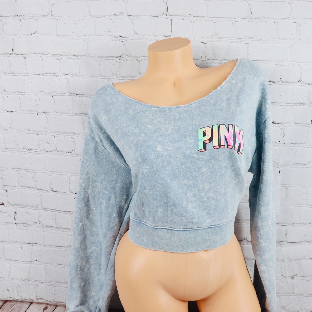 VS PINK logo Slouchy Crop Sweatshirt Tee - Picture 2 of 8